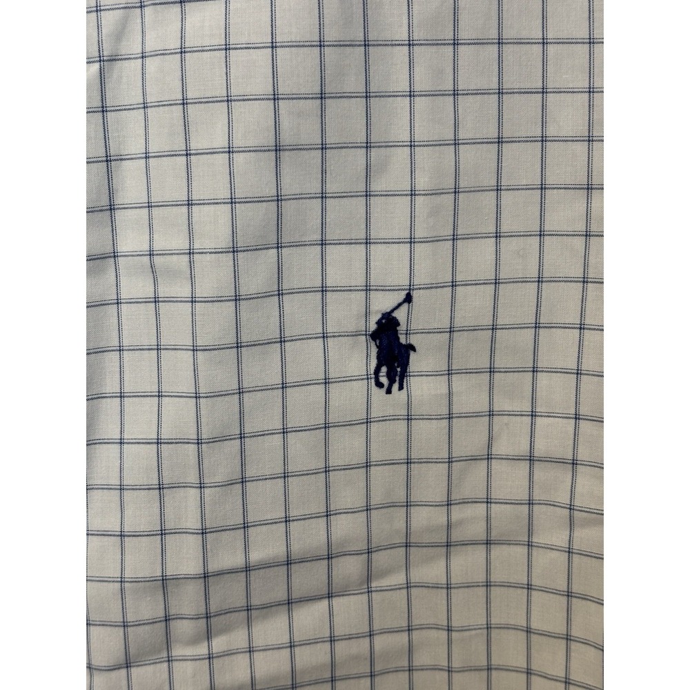 Ralph Lauren Mens XL 17 34/35 Blue White Plaid Windowpane Yarmouth Button Down